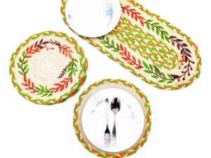 7-Piece Jute Placemat and Table Runner Set – Black