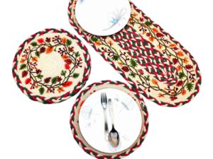 7-Piece Jute Placemat and Table Runner Set – Gray