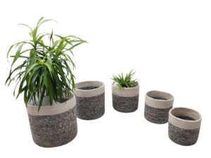 5-Piece Jute Planter Basket Set – Speckled Gray with White Top