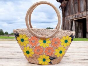 Striped Jute Shoulder Bag – Multicolor